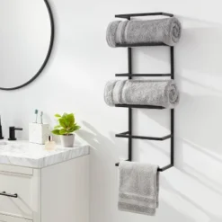 Towel Wall Storage Cabinet Black Metal - Brightroom™