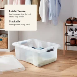 Medium Frosted Latching Storage Box - Brightroom™: Stackable Polypropylene Tote With Lid, 48L Capacity -Home Storage GUEST 047ac601 171c 446f 97bf 888ae2d54712