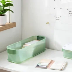 Click In Place 4.5qt Slim Plastic Storage Bin For Home And Office Organization - Brightroom™