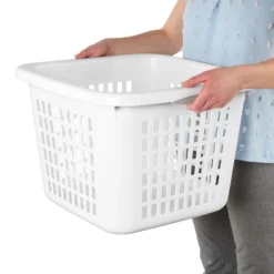 1.5bu Plastic Square Laundry Basket - Brightroom™: Medium White Clothes Hamper With Built-In Handles, Portable Storage -Home Storage GUEST 22cb01ab c718 4b1c 9bea cf1d1c8b5b7e