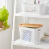 Narrow Bamboo Lid With Cutout Handles - Brightroom™: Decorative Storage Bin, Brown, No Assembly, 12.2" Height -Home Storage GUEST 2869bcbb 91d0 44c4 8c51 853a4245bc9d