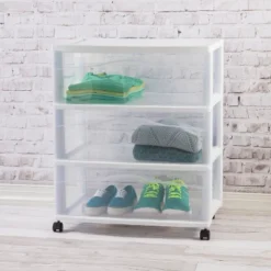3 Drawer Wide Cart White - Brightroom™: Plastic Storage Drawers, Utility Cart With Casters, Portable Universal Storage -Home Storage GUEST 44550e0f c541 4096 a26c 86060ae0b2e8