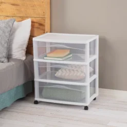 3 Drawer Wide Cart White - Brightroom™: Plastic Storage Drawers, Utility Cart With Casters, Portable Universal Storage -Home Storage GUEST 49fb4447 f537 4868 97af a9c616c3db2e