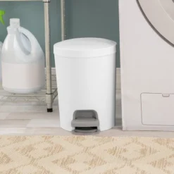1.6gal Round Step Trash Can - Brightroom™: Compact Pedal-Operated Lid, Small Bathroom Bin, Textured White Finish -Home Storage GUEST 6f979a69 a398 4b73 b4bc a8b6b2d574d1