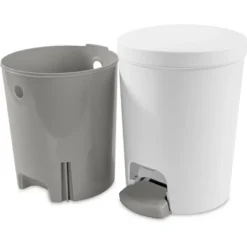 1.6gal Round Step Trash Can - Brightroom™: Compact Pedal-Operated Lid, Small Bathroom Bin, Textured White Finish -Home Storage GUEST 736219aa 062d 4738 8ac8 fdac2a3c8c8b