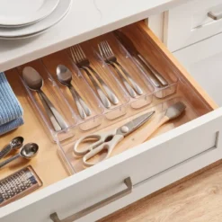 6 Compartment Plastic Drawer Flatware Organizer - Brightroomâ„¢: Clear In-Drawer Silverware Tray, Contemporary Style