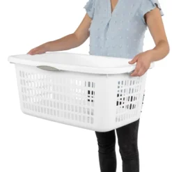 2bu Laundry Basket White - Brightroom™: Portable Plastic Clothes Organizer With Built-In Handles, 70.4L Capacity -Home Storage GUEST 98ac3b53 34fb 4a1a 9217 4f567c594b30