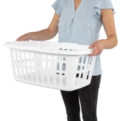 1.5bu Laundry Basket White - Brightroom™: Large Portable Clothes Hamper With Built-In Handles, 52.8L Capacity -Home Storage GUEST a136fa33 76d1 4694 882d 0ec835b45a70