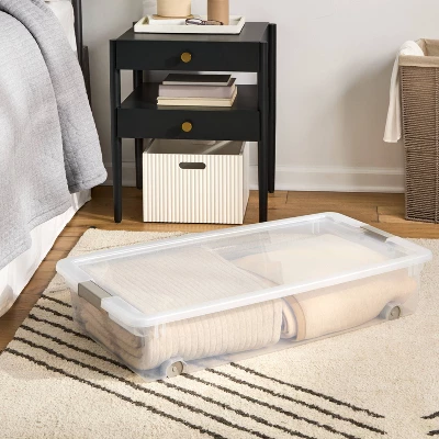 60qt Latching Clear Storage Box With Gray Latches - Brightroom™ 3 60qt Latching Clear Storage Box With Gray Latches - Brightroom™