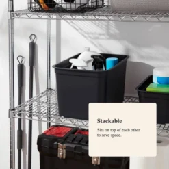 26.2qt Heavy Duty Storage Bin - Brightroom™: Black Plastic, Stackable & Portable, Universal Storage Solution -Home Storage GUEST a8ee8675 23e8 46ff 8b08 25af49e86b6d