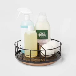 Divided Turntable Black Wire With Natural Wood - Brightroom™ -Home Storage GUEST aa83c3b1 19ba 41dd ba5d e1b86512a437