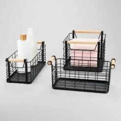 Rectangular Wire Natural Wood Handles Basket - Brightroom™ -Home Storage GUEST ab19b57b a6b9 48e1 bff9 9f5ba2d2135a