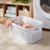 1.5bu Rectangle Modern Laundry Basket - Brightroom™: White Plastic Clothes Basket With Built-In Handles, Medium Size -Home Storage GUEST b7635510 3a99 4abc bd08 f7074959aef2