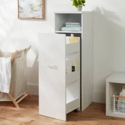 Narrow Storage Cabinet With Pull Out Cart White - Brightroomâ„¢: Utility Cart, Rolling Casters, Particle Board, 45" Height