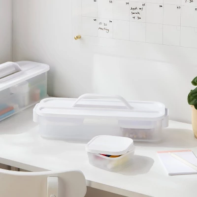 Click In Place Slim Lid With Handle For Plastic Storage Bins Home And Office Organization White- Brightroom™ 3 Click In Place Slim Lid With Handle For Plastic Storage Bins Home And Office Organization White- Brightroom™