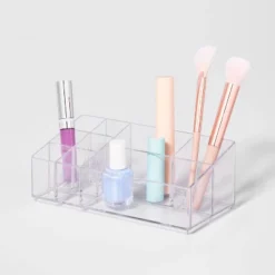 Bathroom Plastic 9 Slot Mixed Cosmetic Organizer Clear - Brightroom™: Makeup & Vanity Organizer Tray For Bathroom Countertop -Home Storage GUEST c86e60e2 e1c8 4070 8398 113e68427840