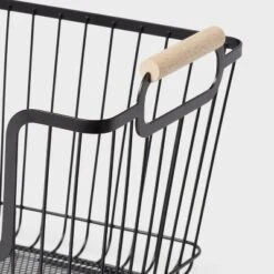 Metal Stackable Wire Pantry Basket With Rubber Wood Handle Black - Brightroom™: Kitchen Storage Organizer, 9"x13.5" -Home Storage GUEST caedbd0d 0635 4243 8fd2 add6d1f4a2d5