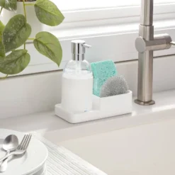 Plastic Soap Pump With Silicone Holder With Caddy & Tray White - Brightroom™: Kitchen Soap Caddy Dispenser