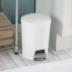 1.6gal Round Step Trash Can - Brightroom™: Compact Pedal-Operated Lid, Small Bathroom Bin, Textured White Finish -Home Storage GUEST e09e76a9 b58c 4631 806e 6d1eee45cda2