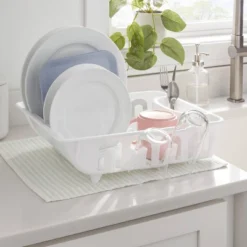 Plastic Dish Drainer White - Brightroom™: Freestanding Polypropylene Dish Drying Rack, Hand Wash, 17.4" Depth